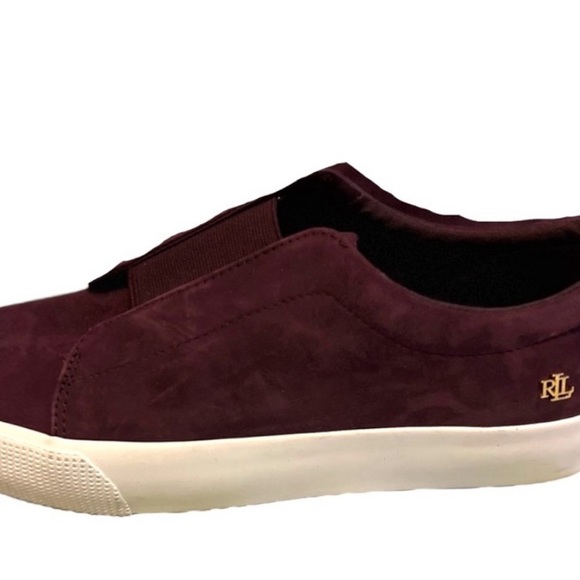 BRAND NEW Ralph Lauren Women's Burgundy Isla Sheep Suede Slip-On Sneaker - Picture 3 of 8